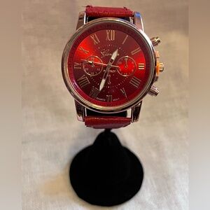 Women’s Red Geneva Platinum Quartz Fashion Watch.
